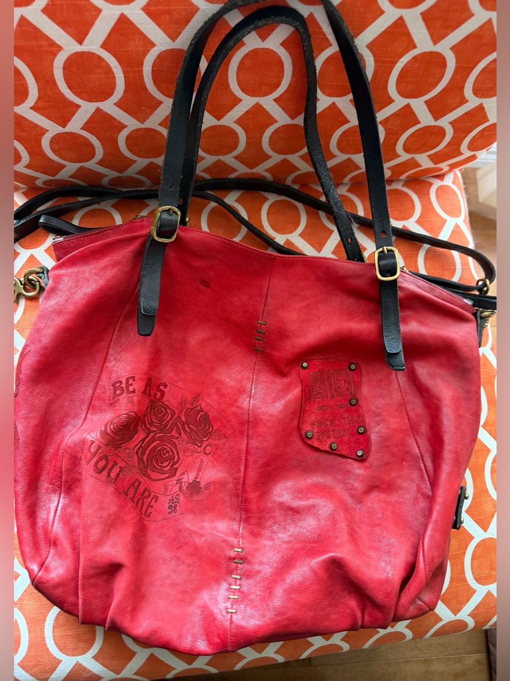 A.S.98 Special Edition BE AS YOU ARE Womens Red Leather Tote Bag